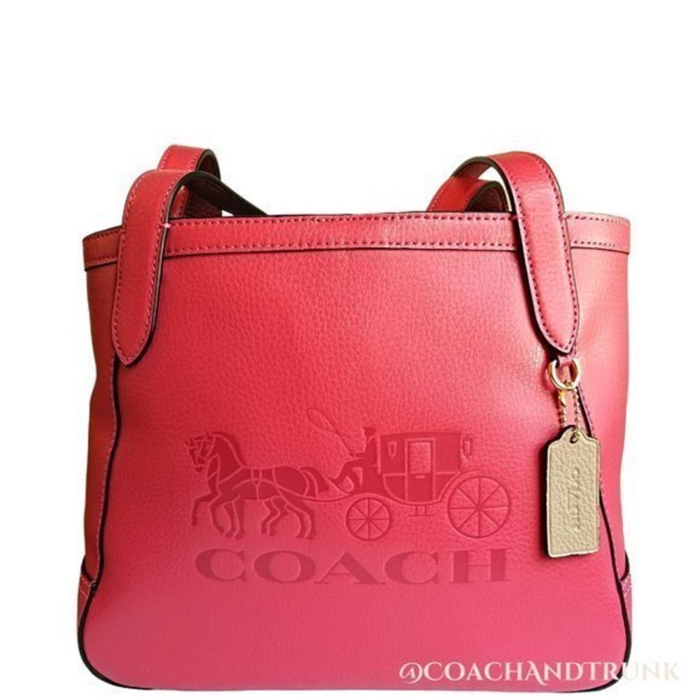 COACH Leather Tote 27 Leather Poppy Red Embossed Horse and Carriage NWT - Picture 8 of 16